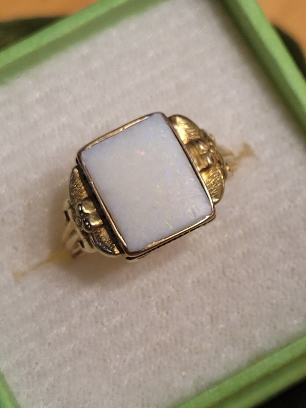 Antique Opal Gold Ring by Ostby Barton Square 10k Yellow Gold October Birthstone - Picture 11 of 16